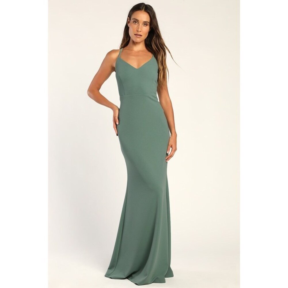 Lulus Moments Of Bliss Dusty Seafoam Backless Mermaid Maxi Dress Green - Size XL